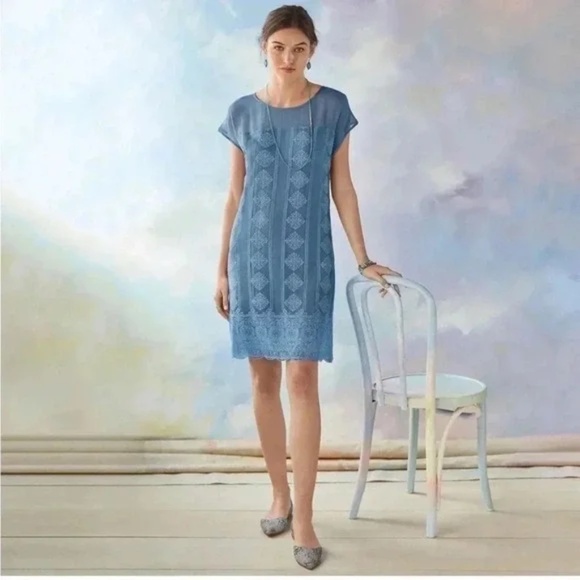 Sundance Twilight Embroidered Chiffon Shift Dress Small Gatsby - Picture 1 of 3